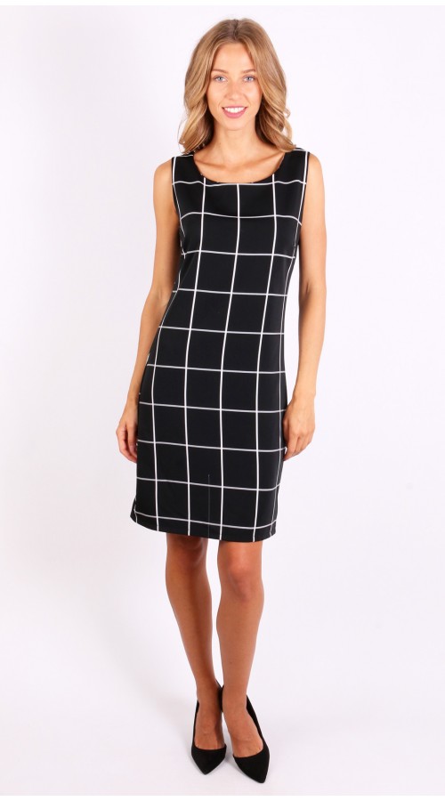Square Print Black Dress