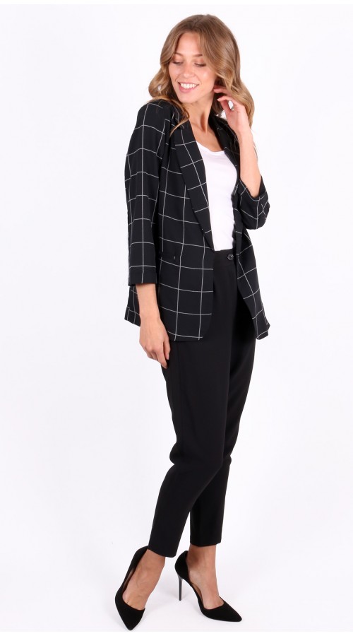 3/4 Sleeve Check Print Blazer