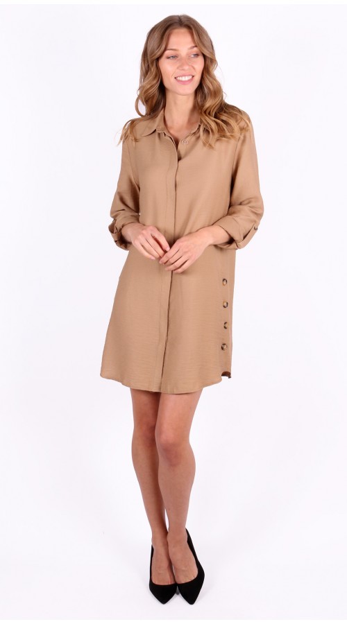 Side Button Detailed Tunic Shirt Dress