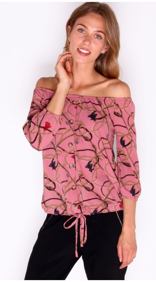 Chain Printed Off Shoulder Top