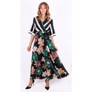 Stripe & Flower Print Maxi Dress